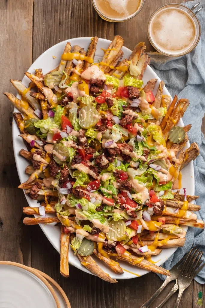 Vegan Loaded Fries with Spicy Cheese Sauce